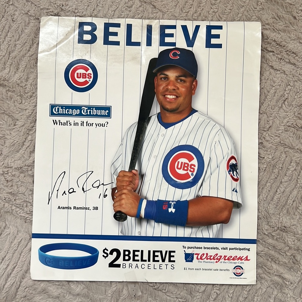 Vintage BELIEVE Chicago Cubs Chicago Tribune Aramis Ramirez sign poster